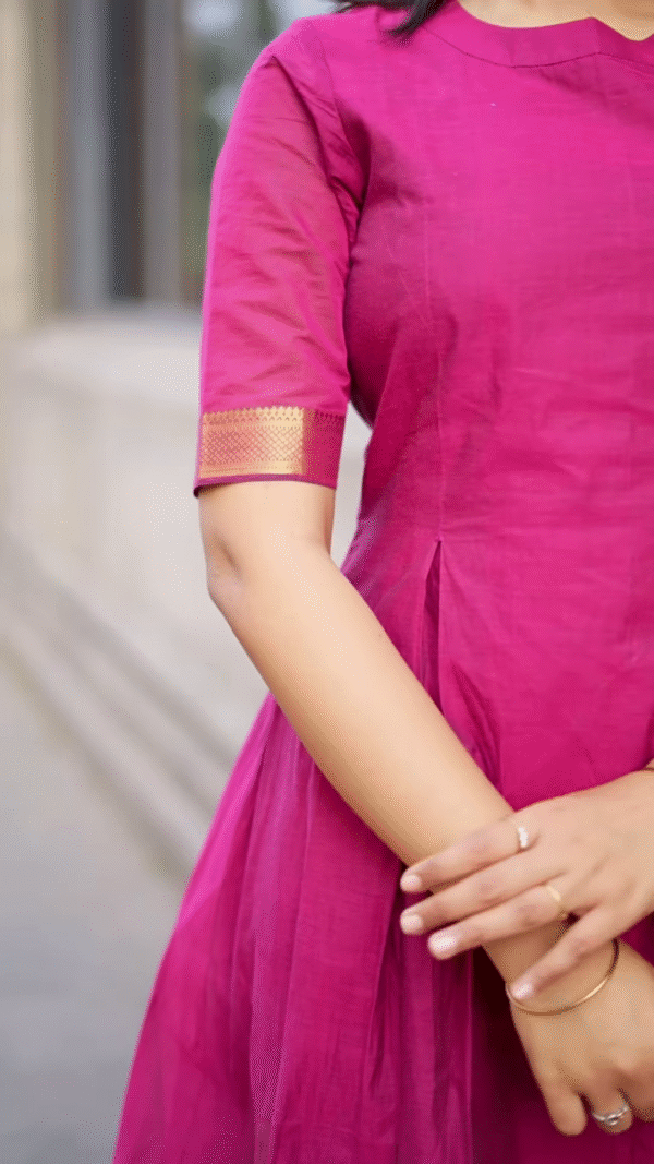 Elegant Magenta Flared Kurta Set with Gold Border – Timeless Ethnic Charm for Festive & Everyday Grace - Image 3
