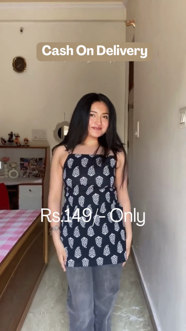 Trendy Sleeveless Printed Cotton Camisole Top with Boho Leaf Motif – Lightweight Summer Wear for Casual & Daily Styling - Image 2