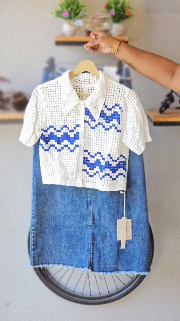 Handcrafted Charm: Crochet Crop Top & Denim Skirt Set – Breezy, Boho, Beautiful